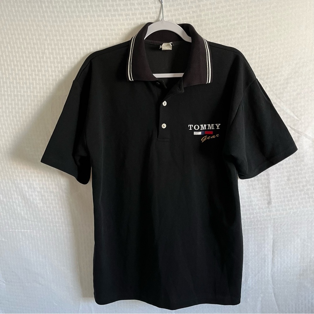 Vintage Tommy Gear Polo Short Sleeve Shirt Vos Sports Black Size Medium